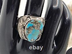 Vintage Native American Jewelry Ring 925 Silver with Large Centered Turquoise 9.5