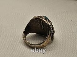 Vintage Native American Jewelry Ring 925 Silver with Large Centered Turquoise 9.5