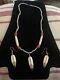 Vintage Native American Jewelry Set Necklace Earrings Feathers Bone Matching