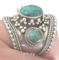 Vintage Native American Jewelry Sterling Silver 925 Turquoise Navajo Ring S 9.5