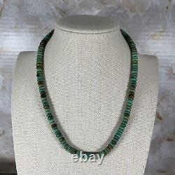 Vintage Native American Jewelry Sterling Silver Beaded Turquoise Necklace 18