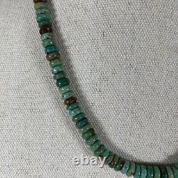 Vintage Native American Jewelry Sterling Silver Beaded Turquoise Necklace 18