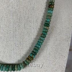 Vintage Native American Jewelry Sterling Silver Beaded Turquoise Necklace 18