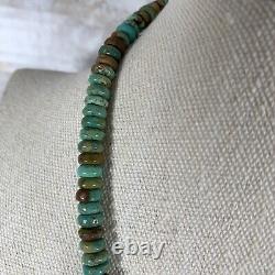 Vintage Native American Jewelry Sterling Silver Beaded Turquoise Necklace 18