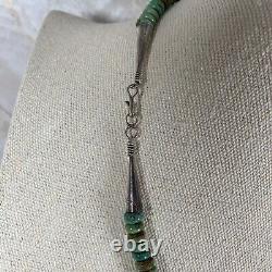 Vintage Native American Jewelry Sterling Silver Beaded Turquoise Necklace 18