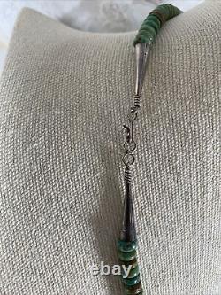 Vintage Native American Jewelry Sterling Silver Beaded Turquoise Necklace 18