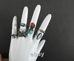 Vintage Native American Jewelry Turquoise Ring Lot Childrens Kids 4 Size 5