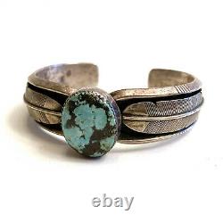 Vintage Native American KING Signed THICK Turquoise Silver Navajo Cuff Bracelet