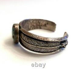 Vintage Native American KING Signed THICK Turquoise Silver Navajo Cuff Bracelet