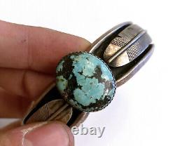 Vintage Native American KING Signed THICK Turquoise Silver Navajo Cuff Bracelet