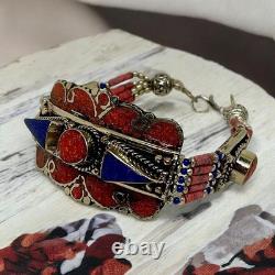 Vintage Native American Lapis Lazuli Bracelet, Bangle, Red, 50s-90s