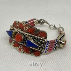 Vintage Native American Lapis Lazuli Bracelet, Bangle, Red, 50s-90s