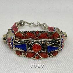 Vintage Native American Lapis Lazuli Bracelet, Bangle, Red, 50s-90s