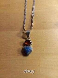 Vintage Native American Lapis Lazuli Silver Pendant, Handmade Jewelry for Her