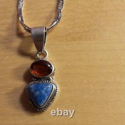 Vintage Native American Lapis Lazuli Silver Pendant, Handmade Jewelry for Her