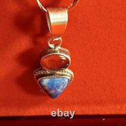 Vintage Native American Lapis Lazuli Silver Pendant, Handmade Jewelry for Her