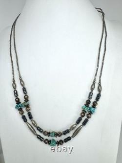 Vintage Native American Layered Turquoise Liquid Silver Necklace & Bracelet Set