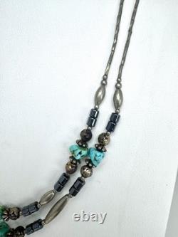 Vintage Native American Layered Turquoise Liquid Silver Necklace & Bracelet Set