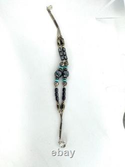 Vintage Native American Layered Turquoise Liquid Silver Necklace & Bracelet Set