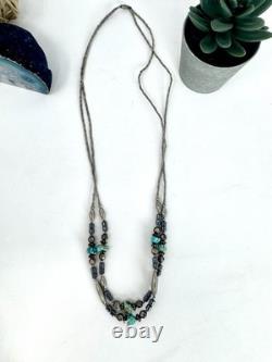 Vintage Native American Layered Turquoise Liquid Silver Necklace & Bracelet Set