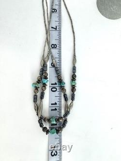 Vintage Native American Layered Turquoise Liquid Silver Necklace & Bracelet Set
