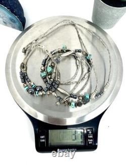 Vintage Native American Layered Turquoise Liquid Silver Necklace & Bracelet Set