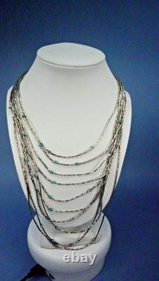 Vintage Native American Liquid Sterling Silver Turquoise Beaded Necklace