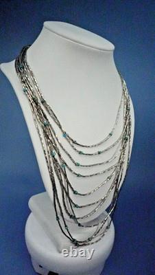 Vintage Native American Liquid Sterling Silver Turquoise Beaded Necklace