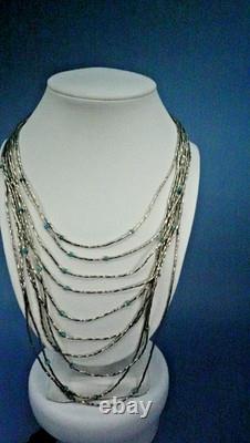 Vintage Native American Liquid Sterling Silver Turquoise Beaded Necklace