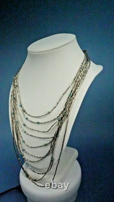 Vintage Native American Liquid Sterling Silver Turquoise Beaded Necklace