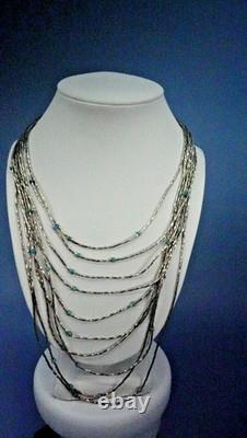Vintage Native American Liquid Sterling Silver Turquoise Beaded Necklace