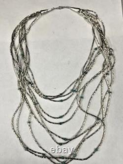 Vintage Native American Liquid Sterling Silver Turquoise Beaded Necklace