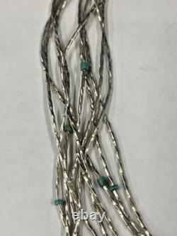 Vintage Native American Liquid Sterling Silver Turquoise Beaded Necklace