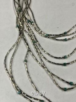Vintage Native American Liquid Sterling Silver Turquoise Beaded Necklace