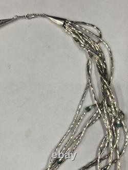 Vintage Native American Liquid Sterling Silver Turquoise Beaded Necklace