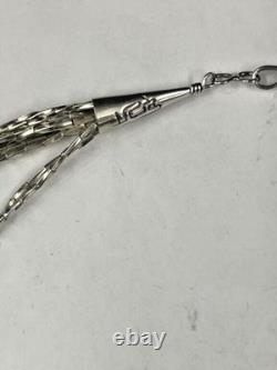 Vintage Native American Liquid Sterling Silver Turquoise Beaded Necklace