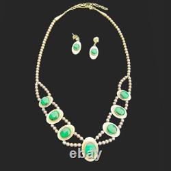 Vintage Native American Malachite Necklace And Earrings Set Wilbur Wauneka