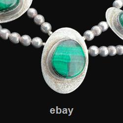 Vintage Native American Malachite Necklace And Earrings Set Wilbur Wauneka