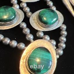 Vintage Native American Malachite Necklace And Earrings Set Wilbur Wauneka