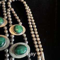 Vintage Native American Malachite Necklace And Earrings Set Wilbur Wauneka
