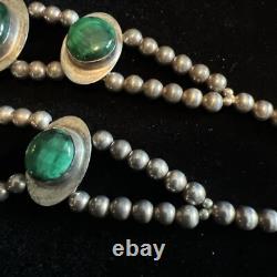 Vintage Native American Malachite Necklace And Earrings Set Wilbur Wauneka