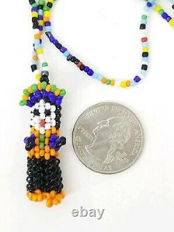Vintage Native American Mini Glass Beaded Figural Person Necklace Jewelry Handma