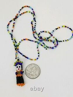 Vintage Native American Mini Glass Beaded Figural Person Necklace Jewelry Handma