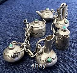Vintage Native American Miniature Sterling Teapot Vase Jug Charm Bracelet Signed