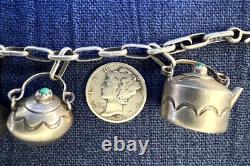 Vintage Native American Miniature Sterling Teapot Vase Jug Charm Bracelet Signed