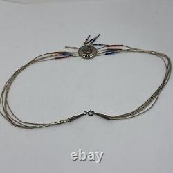 Vintage Native American Multi Gem Bead & Turquoise Sterling Silver Chain