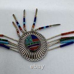 Vintage Native American Multi Gem Bead & Turquoise Sterling Silver Chain