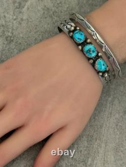 Vintage Native American NAVAJO LFY SLEEPING BEAUTY Turquoise Sterling Bracelet