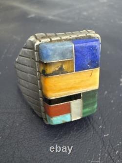 Vintage Native American NAVAJO Ray Jack Multi Stone Authentic Sterling Ring
