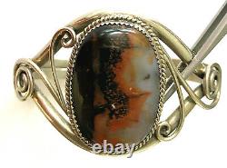 Vintage Native American NKL Ahasteen Petrified Wood Sterling 925 Bracelet Cuff